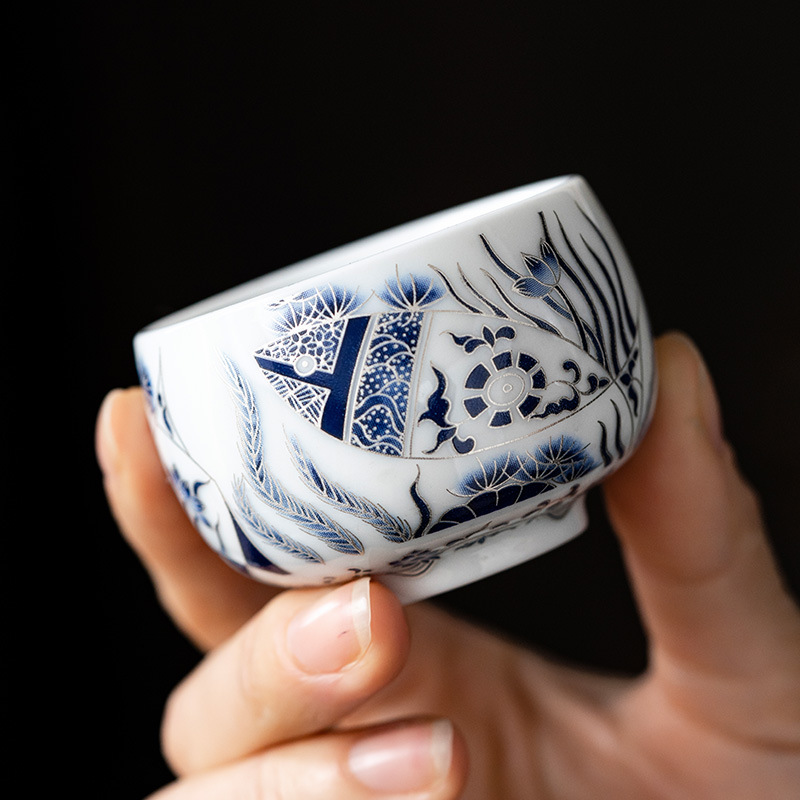 掐丝银陶瓷主人杯单个小号一人家用泡茶杯功夫茶具轻奢高档品茗杯