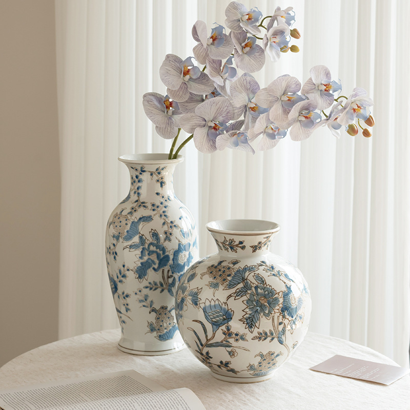 新中式陶瓷花瓶手绘青花瓷复古宋式美学客厅干花插花玄关装饰摆件